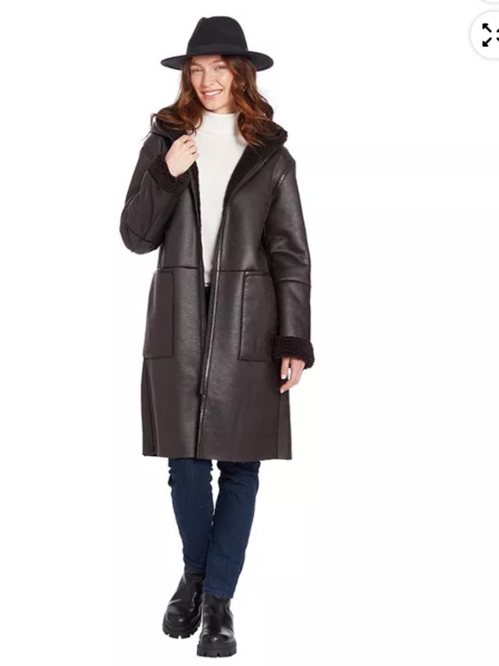 FRYE Women's Mariah Reversible Faux Shearling Brown Coat Large size